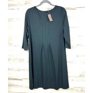 J Jill Wearever Womens M Black Boat Neck 3/4 Sleeve Jersey Knit Midi Dress NEW